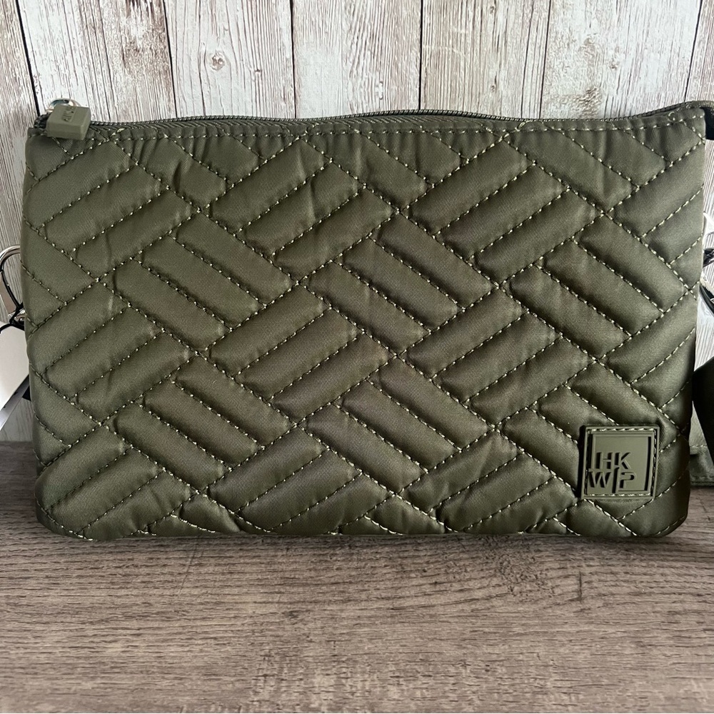 Ihkwip Olive Quilted Triple Entry Crossbody Bag New